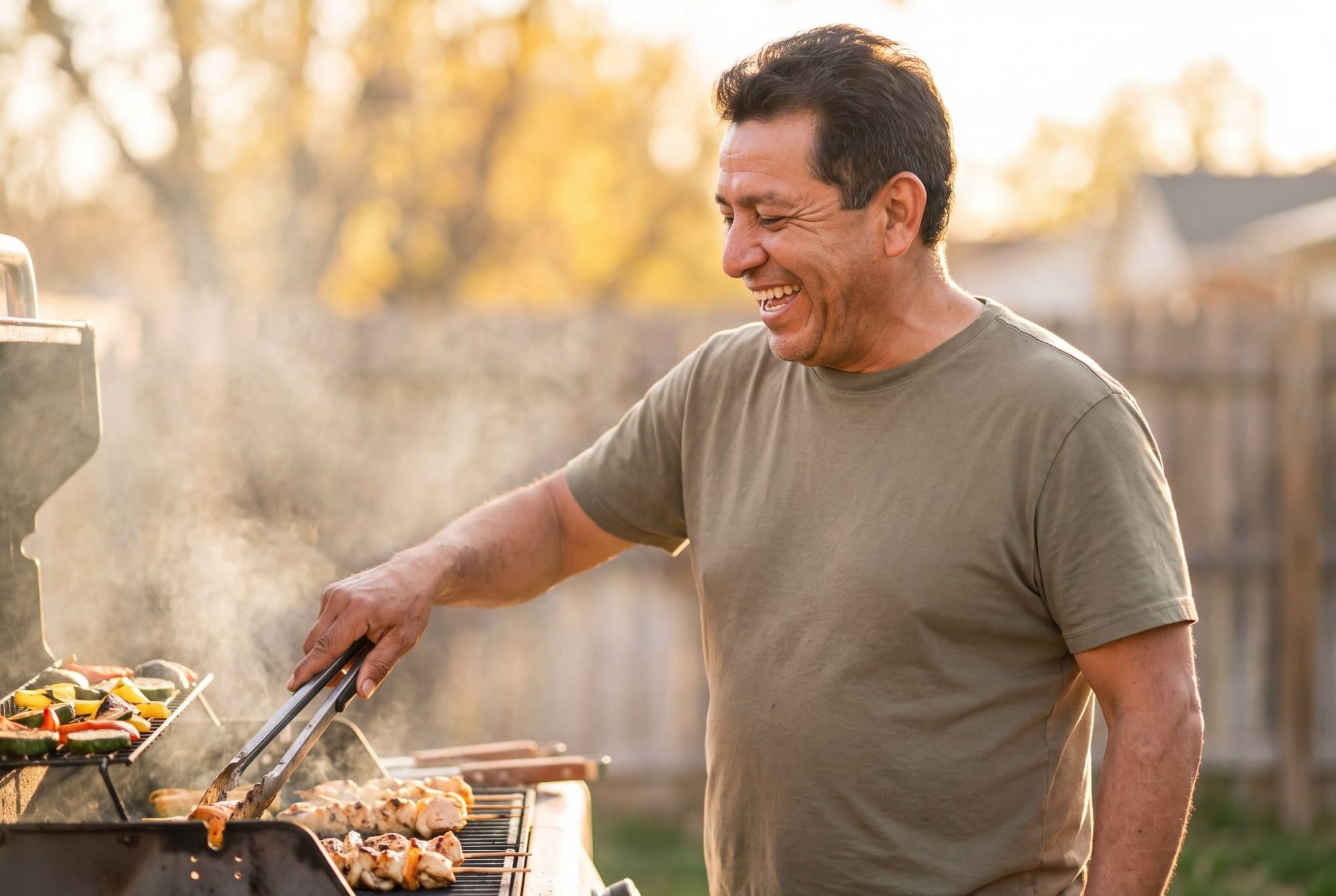 Man grilling a meal outdoors