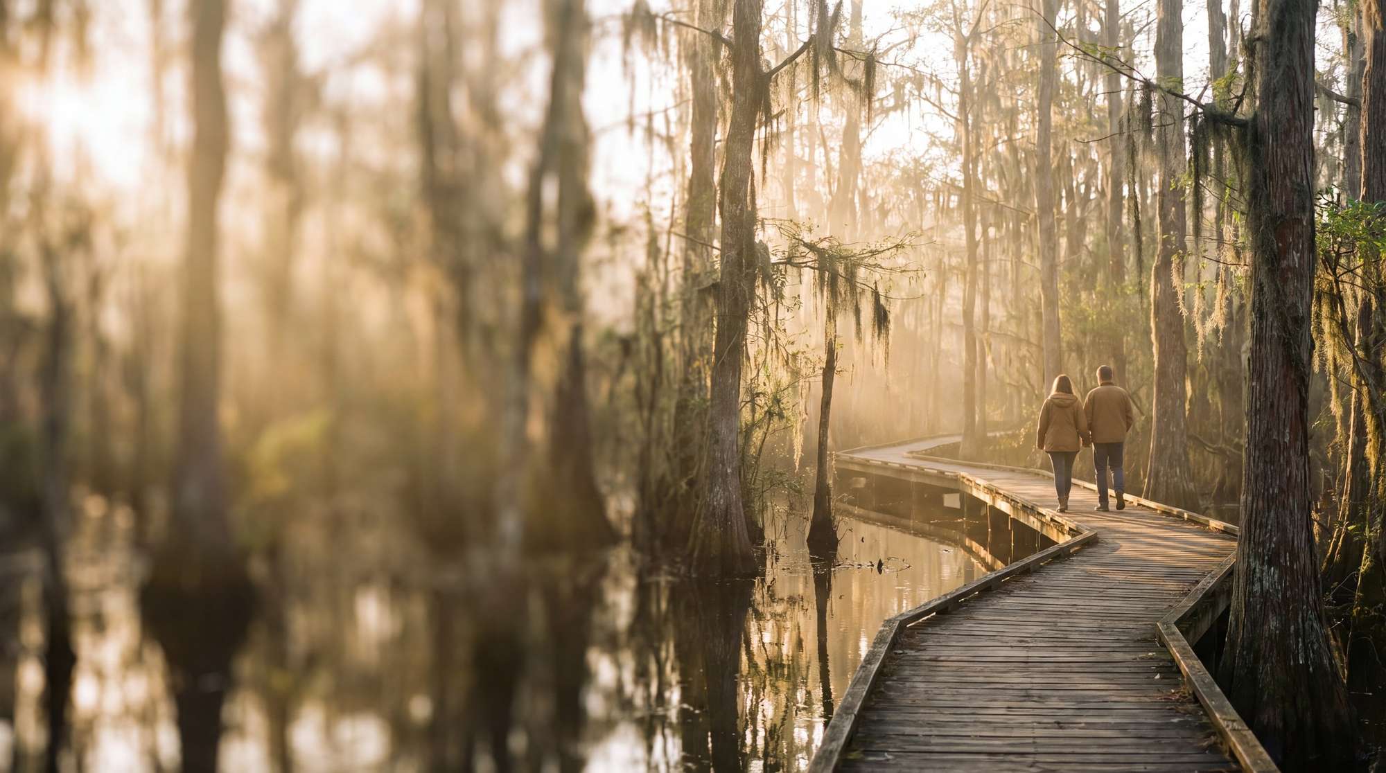 Cypress boardwalk over the water